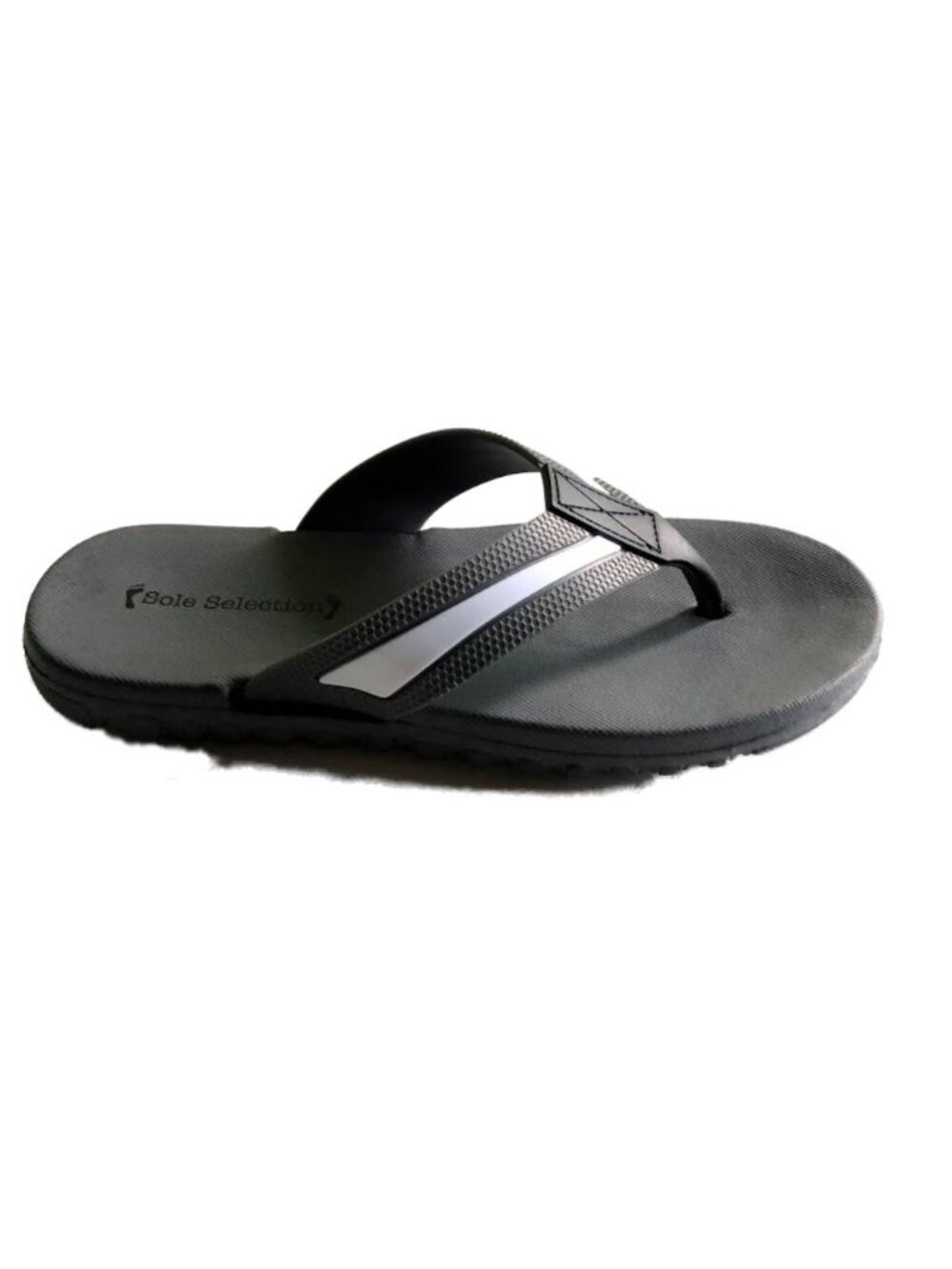 Sole Selection Kids Flip-Flops Grey With White & Grey Straps - Sz 2